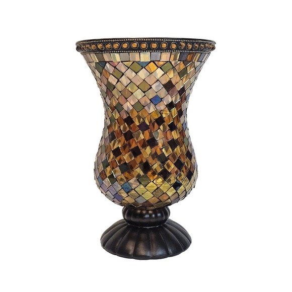 PartyLite Global Fusion Hurricane Amber Iridescent Glass Mosaic Tiles Mirrored - Picture 1 of 12
